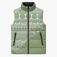 Fiji Marau na Kerisimasi Sleeveless Puffer Jacket Sage Green Tagimoucia Tapa Masi Tribal LT9 Unisex Green - Polynesian Pride