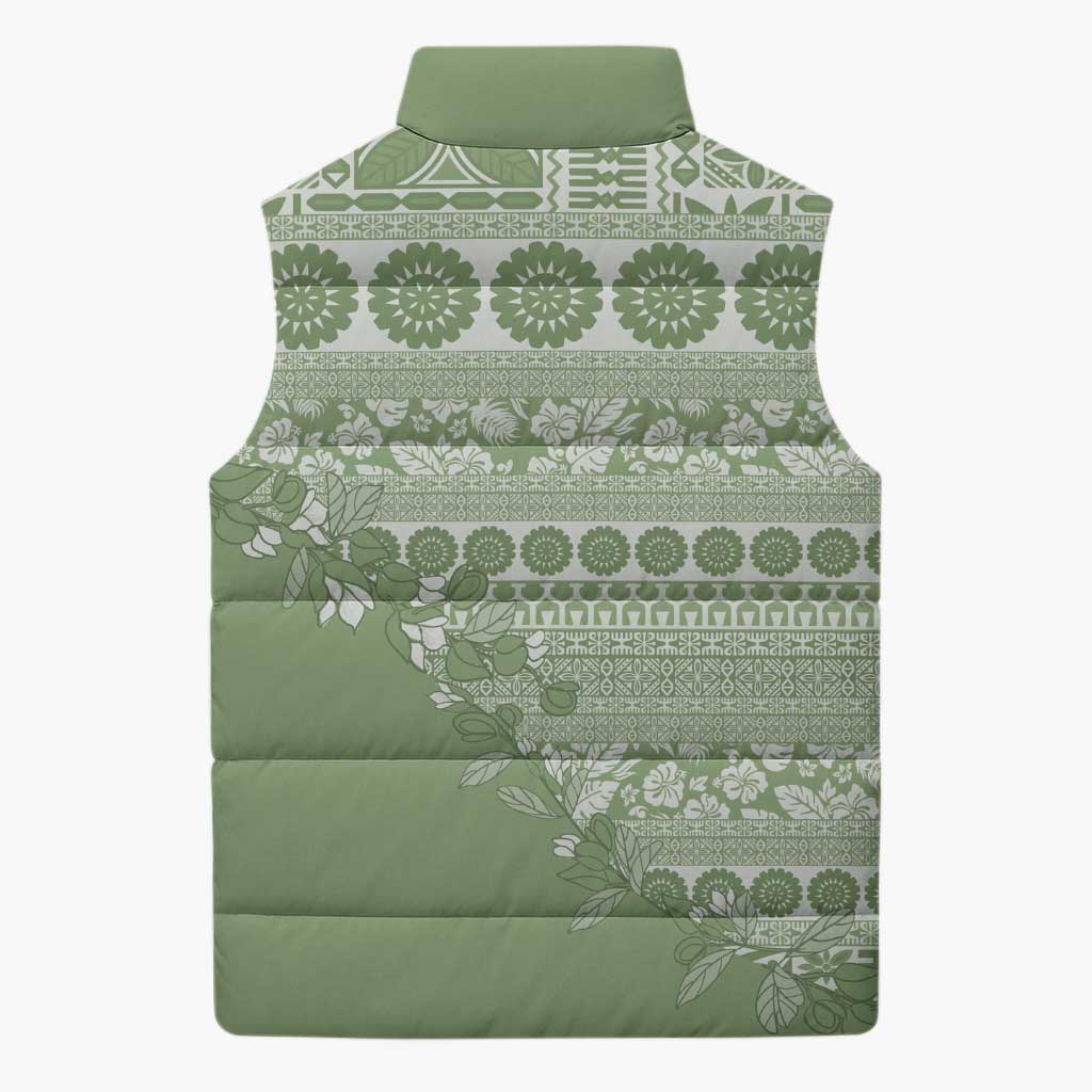 Fiji Marau na Kerisimasi Sleeveless Puffer Jacket Sage Green Tagimoucia Tapa Masi Tribal LT9 - Polynesian Pride
