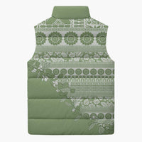 Fiji Marau na Kerisimasi Sleeveless Puffer Jacket Sage Green Tagimoucia Tapa Masi Tribal LT9 - Polynesian Pride