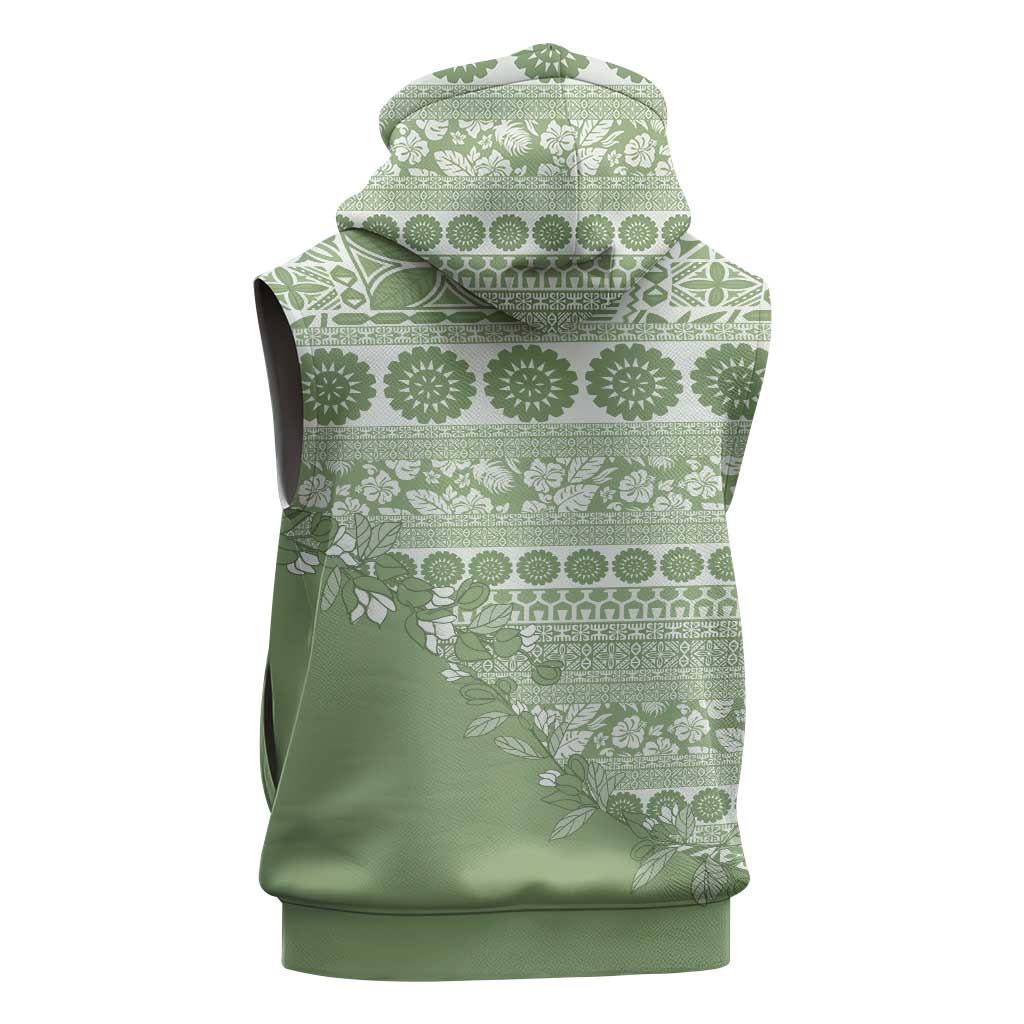 Fiji Marau na Kerisimasi Sleeveless Zip Hoodie Sage Green Tagimoucia Tapa Masi Tribal LT9 - Polynesian Pride