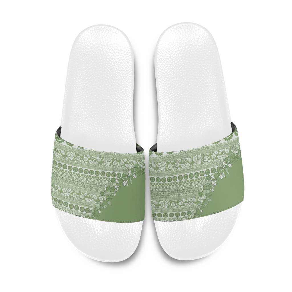Fiji Marau na Kerisimasi Slide Sandals Sage Green Tagimoucia Tapa Masi Tribal LT9 Green - Polynesian Pride