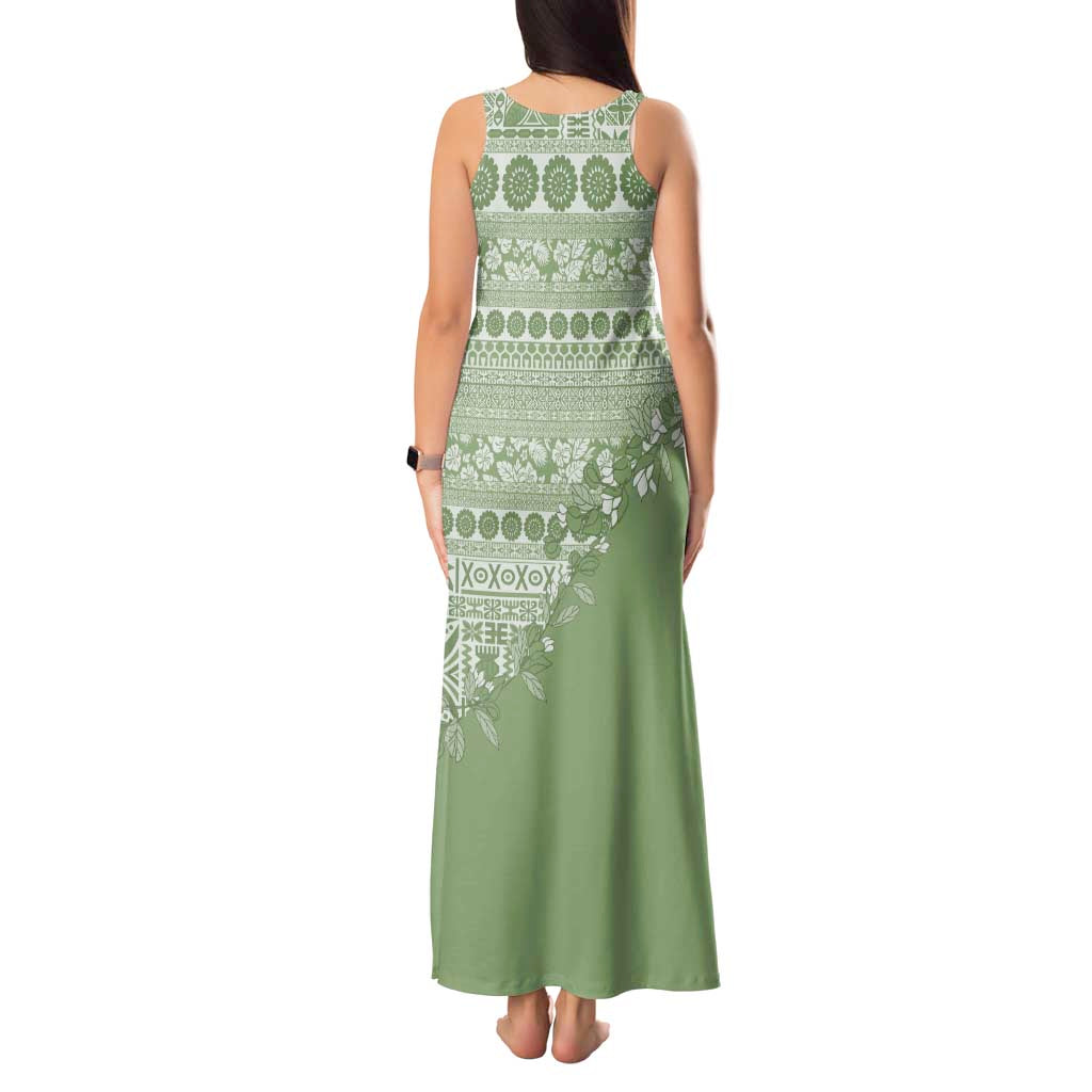 Fiji Marau na Kerisimasi Tank Maxi Dress Sage Green Tagimoucia Tapa Masi Tribal LT9 - Polynesian Pride