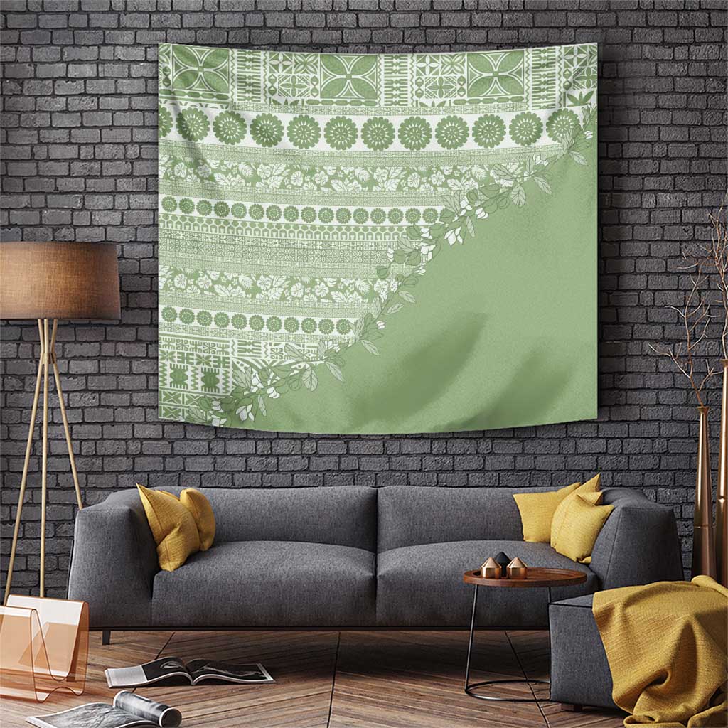 Fiji Marau na Kerisimasi Tapestry Sage Green Tagimoucia Tapa Masi Tribal LT9 Green - Polynesian Pride