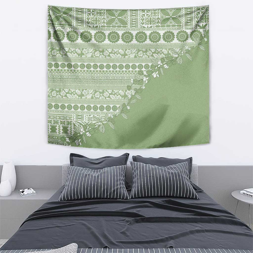 Fiji Marau na Kerisimasi Tapestry Sage Green Tagimoucia Tapa Masi Tribal LT9 - Polynesian Pride