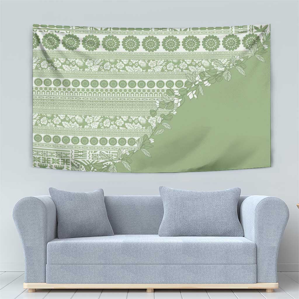 Fiji Marau na Kerisimasi Tapestry Sage Green Tagimoucia Tapa Masi Tribal LT9 - Polynesian Pride