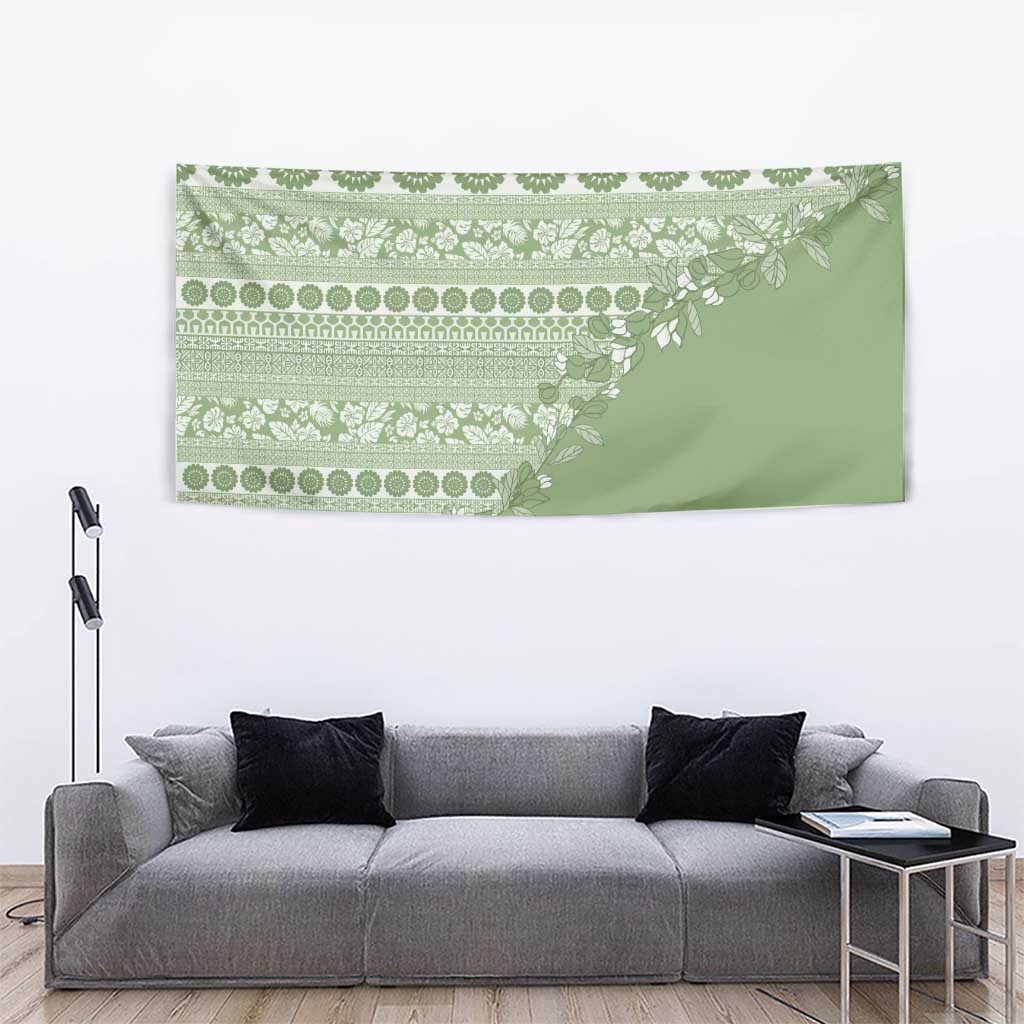 Fiji Marau na Kerisimasi Tapestry Sage Green Tagimoucia Tapa Masi Tribal LT9 - Polynesian Pride