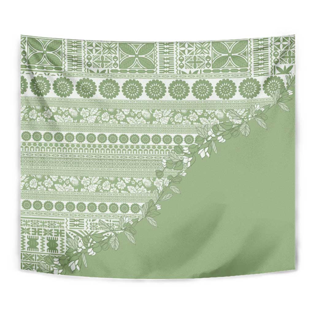 Fiji Marau na Kerisimasi Tapestry Sage Green Tagimoucia Tapa Masi Tribal LT9 - Polynesian Pride