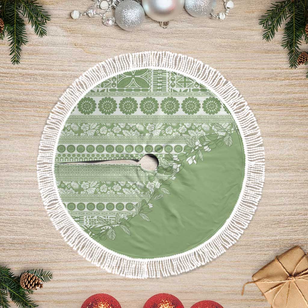 Fiji Marau na Kerisimasi Tree Skirt Sage Green Tagimoucia Tapa Masi Tribal LT9 Fringed Green - Polynesian Pride
