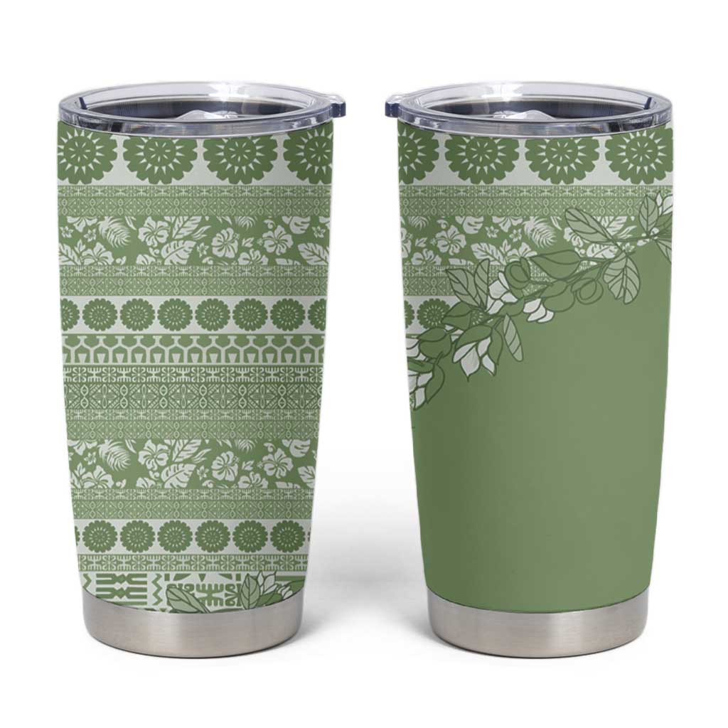 Fiji Marau na Kerisimasi Tumbler Cup Sage Green Tagimoucia Tapa Masi Tribal LT9 Green - Polynesian Pride