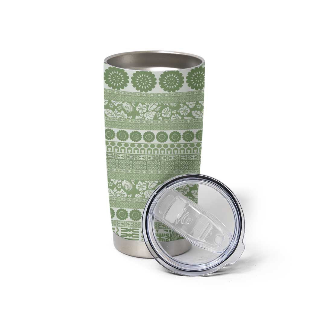 Fiji Marau na Kerisimasi Tumbler Cup Sage Green Tagimoucia Tapa Masi Tribal LT9 - Polynesian Pride