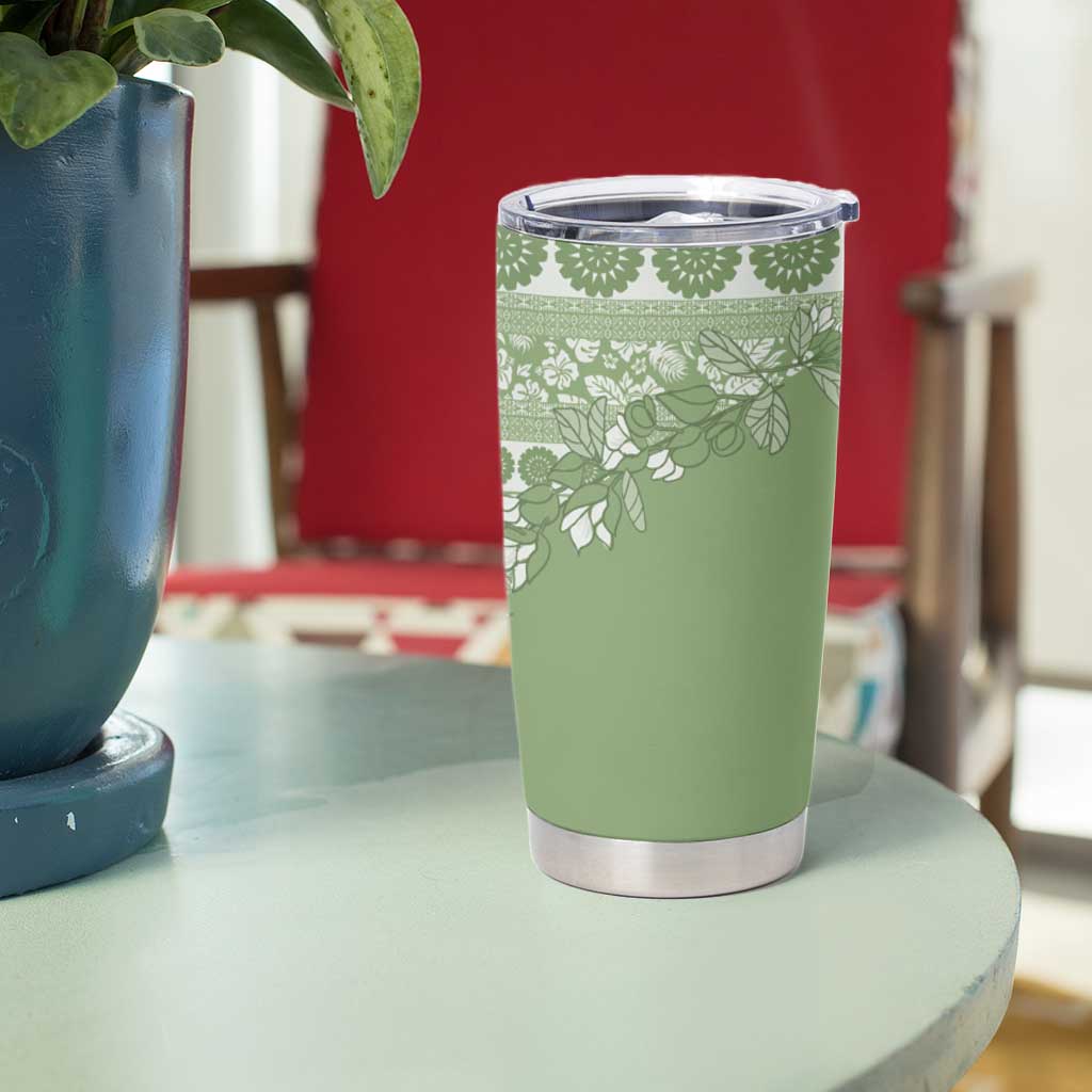 Fiji Marau na Kerisimasi Tumbler Cup Sage Green Tagimoucia Tapa Masi Tribal LT9 - Polynesian Pride