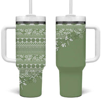 Fiji Marau na Kerisimasi Tumbler With Handle Sage Green Tagimoucia Tapa Masi Tribal LT9 One Size: 40 oz Green - Polynesian Pride