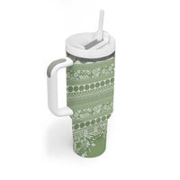 Fiji Marau na Kerisimasi Tumbler With Handle Sage Green Tagimoucia Tapa Masi Tribal LT9 - Polynesian Pride
