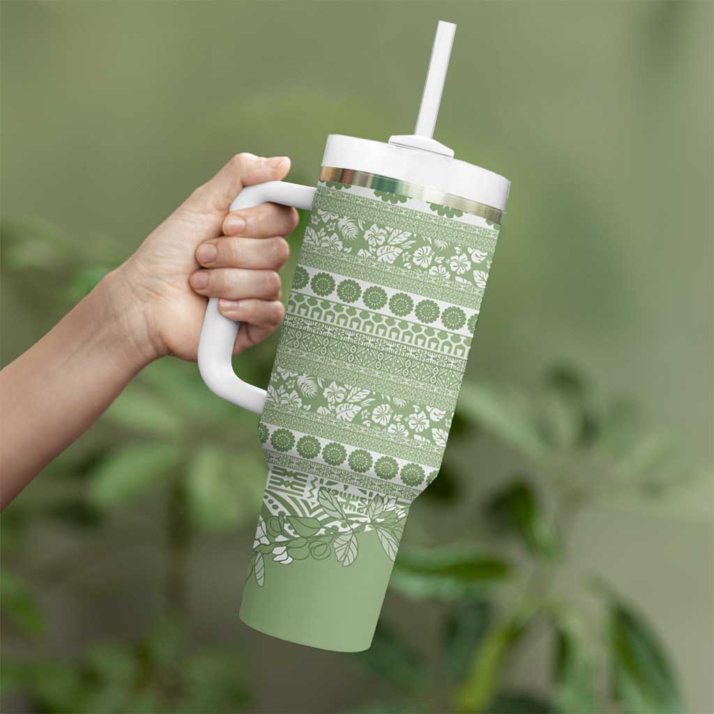 Fiji Marau na Kerisimasi Tumbler With Handle Sage Green Tagimoucia Tapa Masi Tribal LT9 - Polynesian Pride