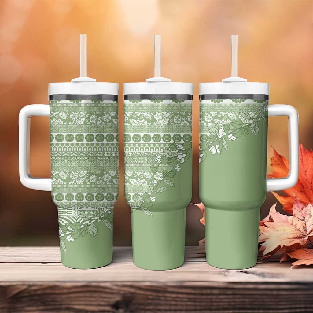 Fiji Marau na Kerisimasi Tumbler With Handle Sage Green Tagimoucia Tapa Masi Tribal LT9 - Polynesian Pride