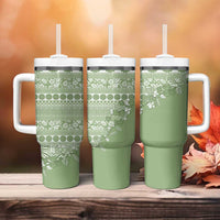 Fiji Marau na Kerisimasi Tumbler With Handle Sage Green Tagimoucia Tapa Masi Tribal LT9 - Polynesian Pride