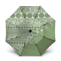 Fiji Marau na Kerisimasi Umbrella Sage Green Tagimoucia Tapa Masi Tribal LT9 One Size Folded 11.42 inch Opened Diameter 37.4 inch Green - Polynesian Pride