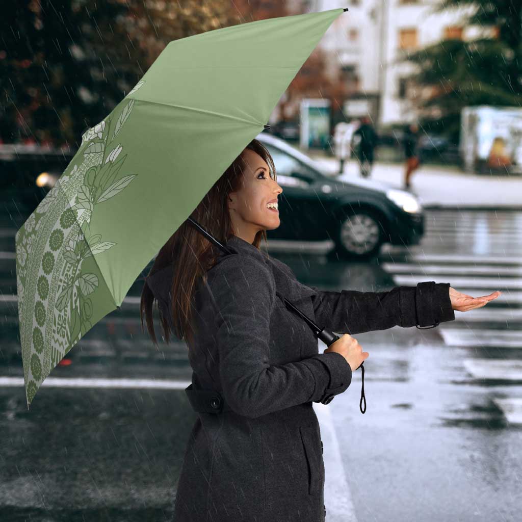 Fiji Marau na Kerisimasi Umbrella Sage Green Tagimoucia Tapa Masi Tribal LT9 - Polynesian Pride