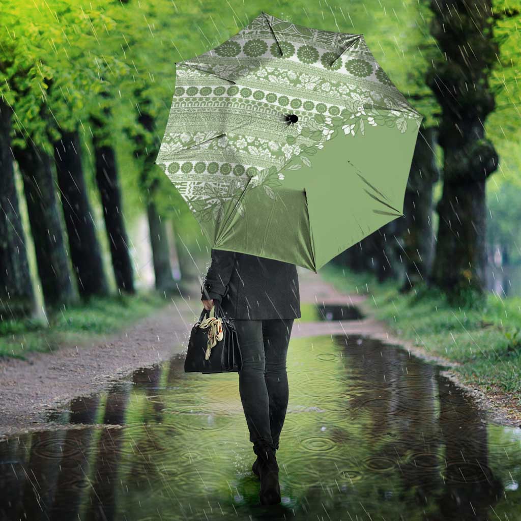 Fiji Marau na Kerisimasi Umbrella Sage Green Tagimoucia Tapa Masi Tribal LT9 - Polynesian Pride