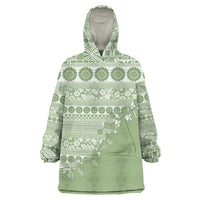 Fiji Marau na Kerisimasi Wearable Blanket Hoodie Sage Green Tagimoucia Tapa Masi Tribal LT9 One Size Green - Polynesian Pride