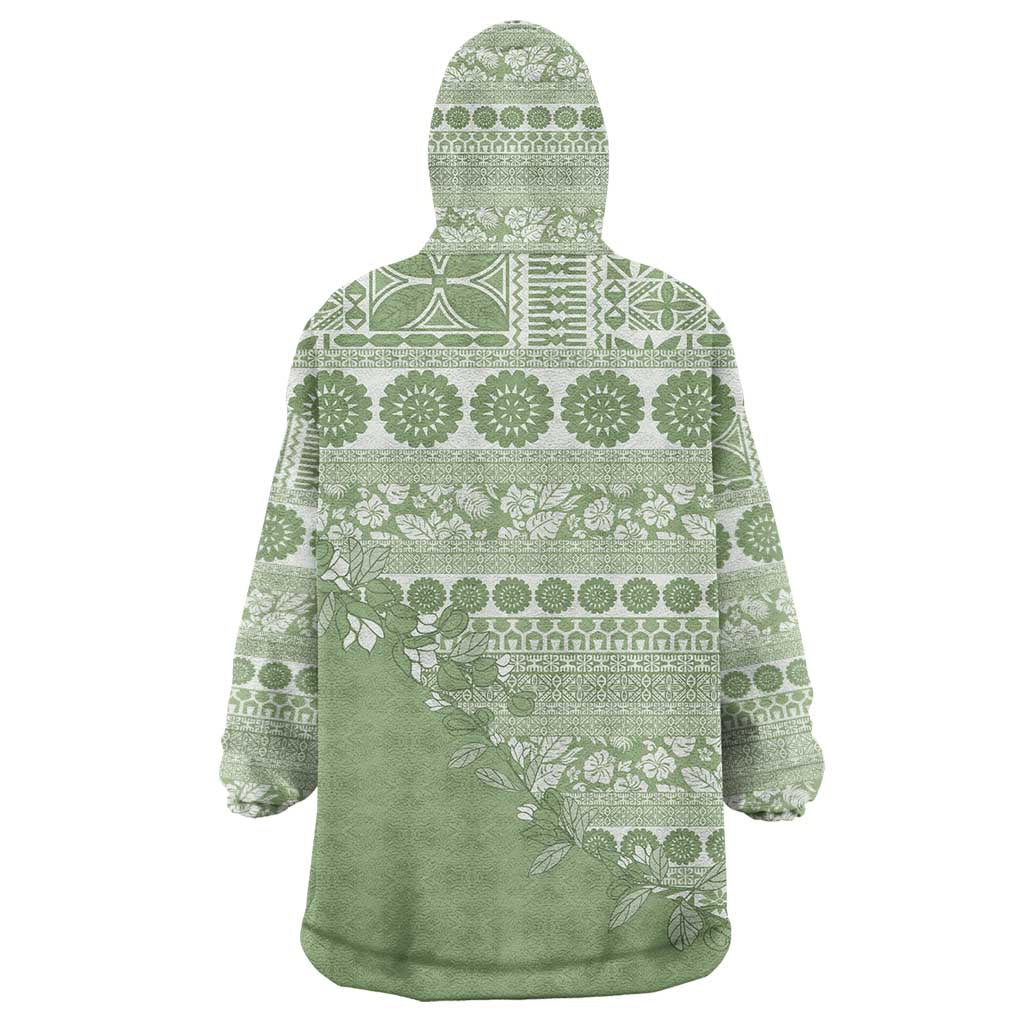Fiji Marau na Kerisimasi Wearable Blanket Hoodie Sage Green Tagimoucia Tapa Masi Tribal LT9 - Polynesian Pride