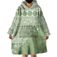 Fiji Marau na Kerisimasi Wearable Blanket Hoodie Sage Green Tagimoucia Tapa Masi Tribal LT9 - Polynesian Pride