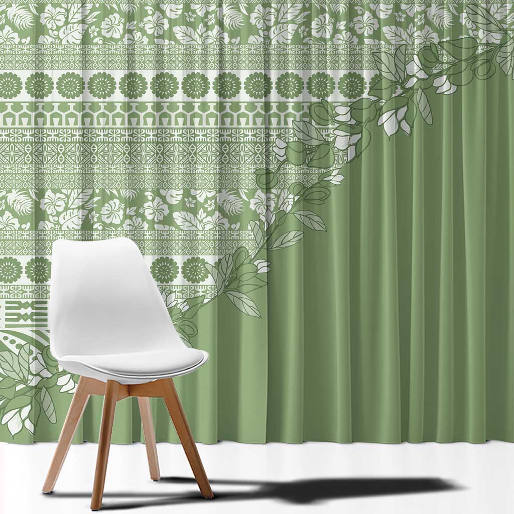 Fiji Marau na Kerisimasi Window Curtain Sage Green Tagimoucia Tapa Masi Tribal LT9 - Polynesian Pride
