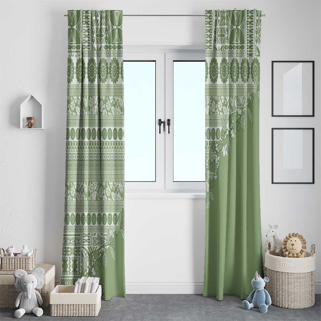 Fiji Marau na Kerisimasi Window Curtain Sage Green Tagimoucia Tapa Masi Tribal LT9 - Polynesian Pride