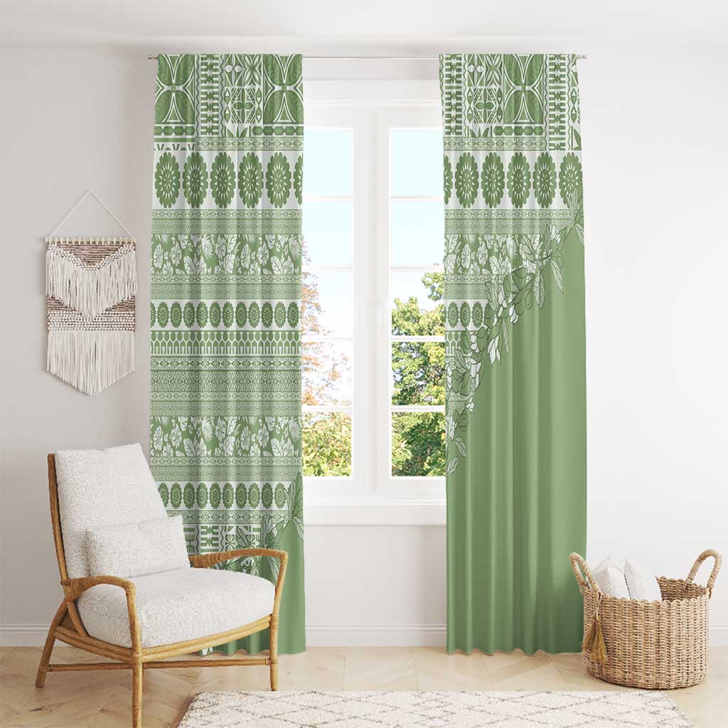 Fiji Marau na Kerisimasi Window Curtain Sage Green Tagimoucia Tapa Masi Tribal LT9 - Polynesian Pride