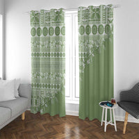 Fiji Marau na Kerisimasi Window Curtain Sage Green Tagimoucia Tapa Masi Tribal LT9 With Grommets Green - Polynesian Pride