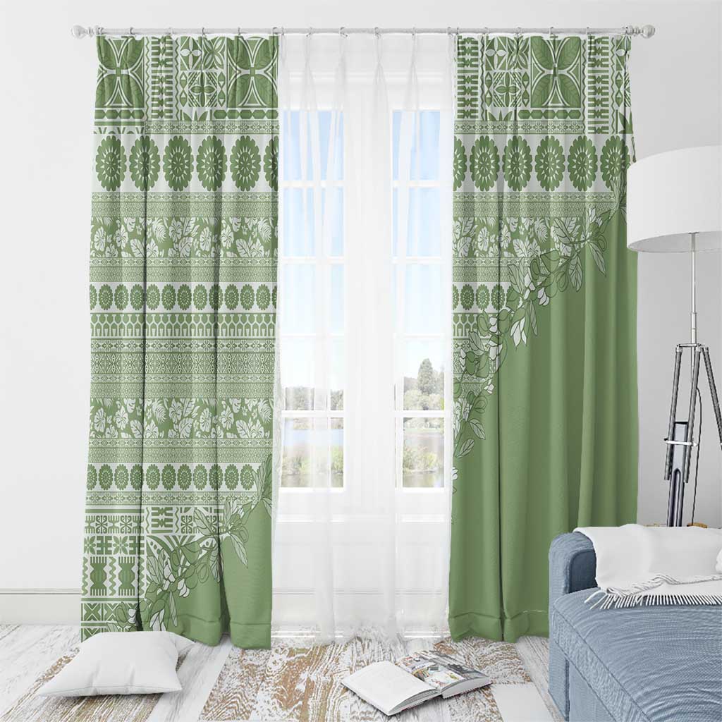 Fiji Marau na Kerisimasi Window Curtain Sage Green Tagimoucia Tapa Masi Tribal LT9 - Polynesian Pride