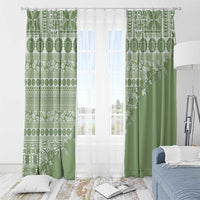 Fiji Marau na Kerisimasi Window Curtain Sage Green Tagimoucia Tapa Masi Tribal LT9 - Polynesian Pride