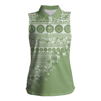 Fiji Marau na Kerisimasi Women Sleeveless Polo Shirt Sage Green Tagimoucia Tapa Masi Tribal LT9 Female Green - Polynesian Pride