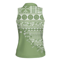 Fiji Marau na Kerisimasi Women Sleeveless Polo Shirt Sage Green Tagimoucia Tapa Masi Tribal LT9 - Polynesian Pride