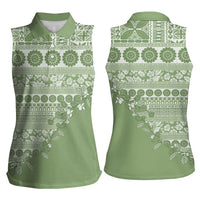 Fiji Marau na Kerisimasi Women Sleeveless Polo Shirt Sage Green Tagimoucia Tapa Masi Tribal LT9 - Polynesian Pride