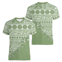 Fiji Marau na Kerisimasi Women V-Neck T-Shirt Sage Green Tagimoucia Tapa Masi Tribal LT9 - Polynesian Pride