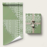 Fiji Marau na Kerisimasi Wrapping Paper Sage Green Tagimoucia Tapa Masi Tribal LT9 58" × 23" Green - Polynesian Pride