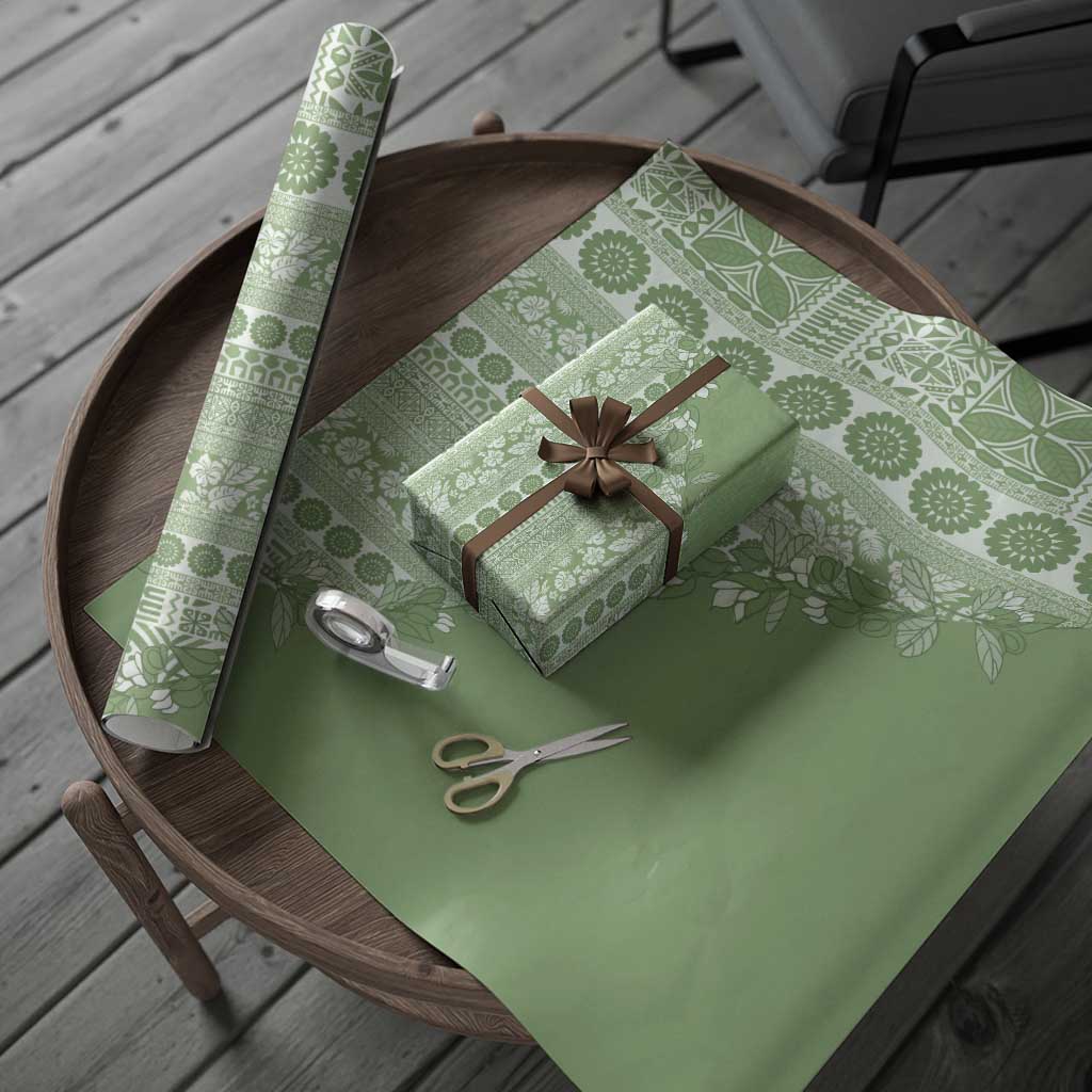 Fiji Marau na Kerisimasi Wrapping Paper Sage Green Tagimoucia Tapa Masi Tribal LT9 - Polynesian Pride