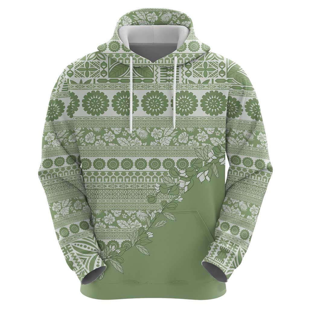 Fiji Marau na Kerisimasi Zip Hoodie Sage Green Tagimoucia Tapa Masi Tribal LT9 - Polynesian Pride