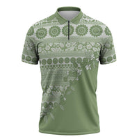 Fiji Marau na Kerisimasi Zipper Polo Shirt Sage Green Tagimoucia Tapa Masi Tribal LT9 Green - Polynesian Pride