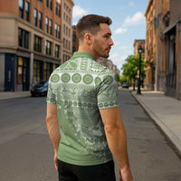 Fiji Marau na Kerisimasi Zipper Polo Shirt Sage Green Tagimoucia Tapa Masi Tribal LT9 - Polynesian Pride