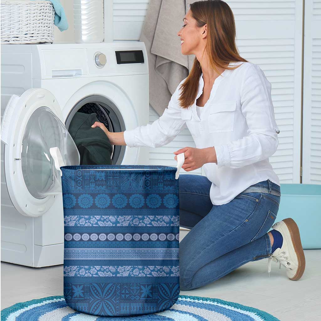 Fiji Marau na Kerisimasi Laundry Basket Blue Tapa Masi Inspired Christmas - Polynesian Pride