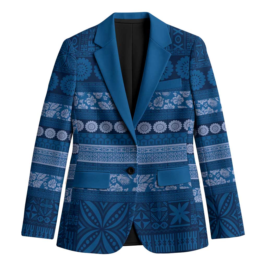 Fiji Marau na Kerisimasi Blazer Blue Tapa Masi Inspired Christmas LT9 Unisex Blue - Polynesian Pride