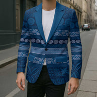 Fiji Marau na Kerisimasi Blazer Blue Tapa Masi Inspired Christmas LT9 - Polynesian Pride
