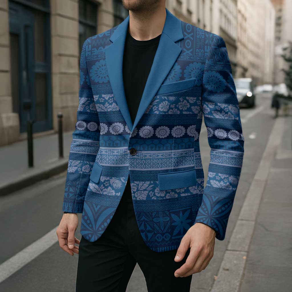 Fiji Marau na Kerisimasi Blazer Blue Tapa Masi Inspired Christmas LT9 - Polynesian Pride