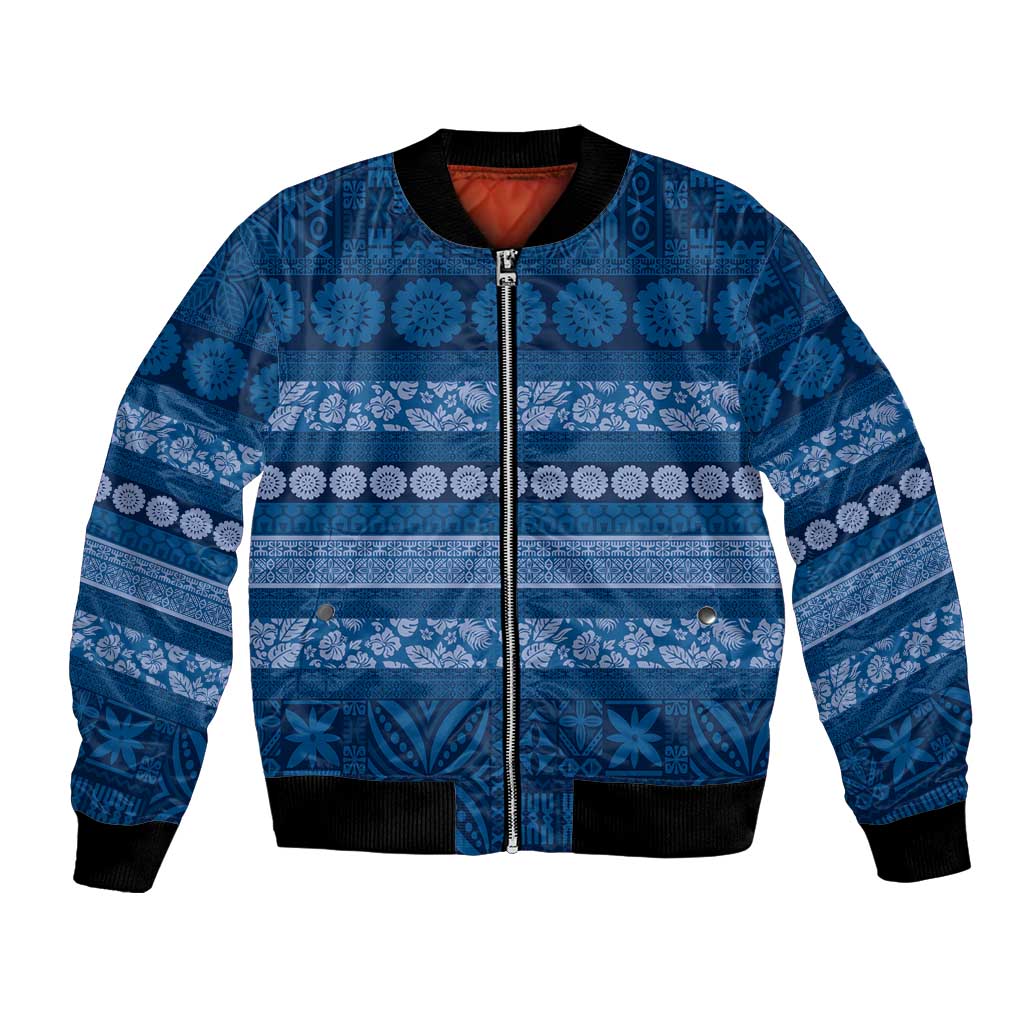 Fiji Marau na Kerisimasi Bomber Jacket Blue Tapa Masi Inspired Christmas LT9 Unisex Blue - Polynesian Pride