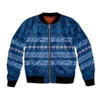 Fiji Marau na Kerisimasi Bomber Jacket Blue Tapa Masi Inspired Christmas LT9 Unisex Blue - Polynesian Pride