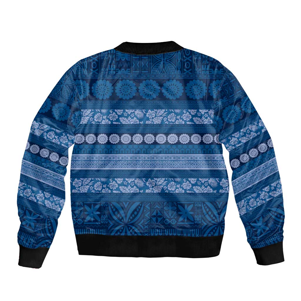 Fiji Marau na Kerisimasi Bomber Jacket Blue Tapa Masi Inspired Christmas LT9 - Polynesian Pride