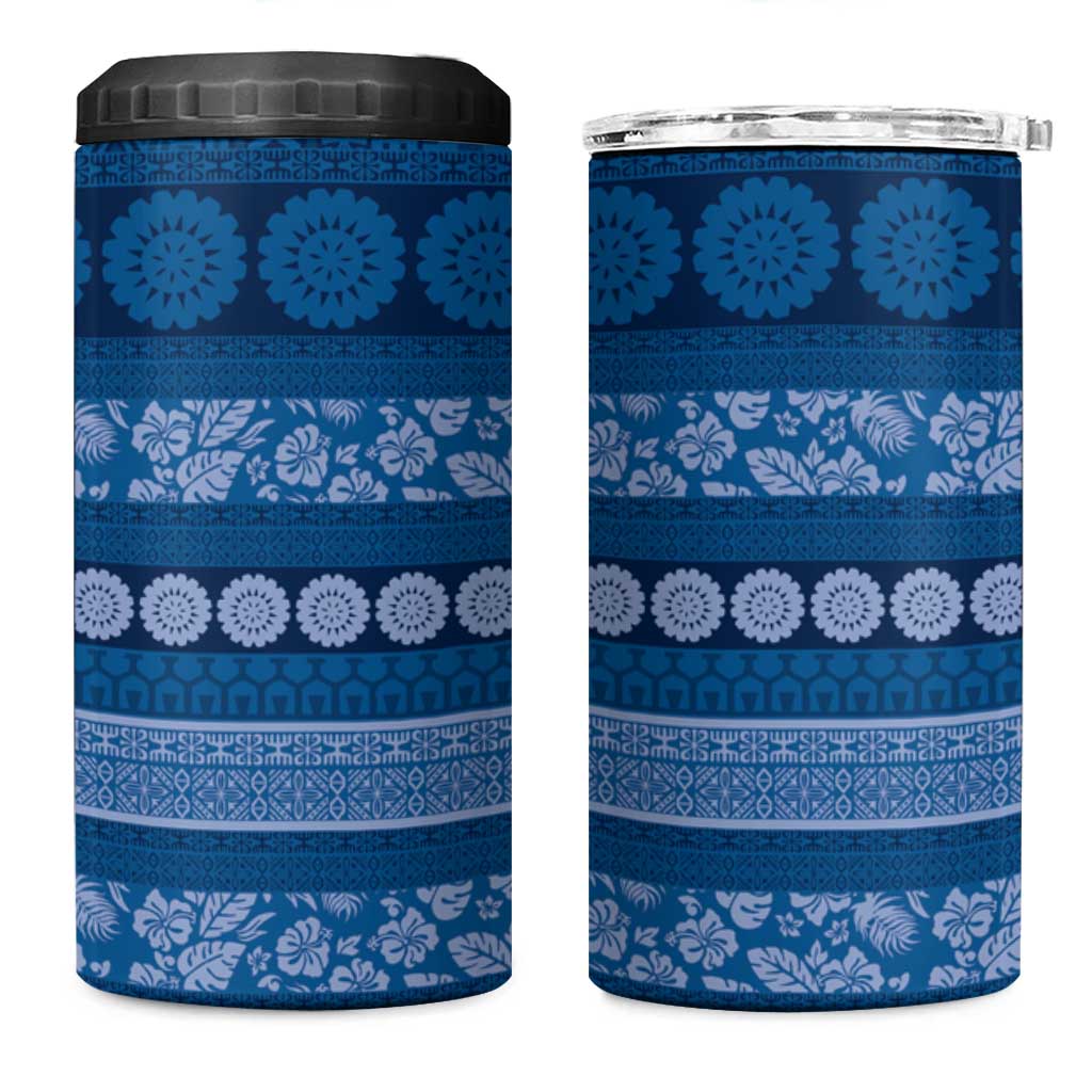Fiji Marau na Kerisimasi 4 in 1 Can Cooler Tumbler Blue Tapa Masi Inspired Christmas LT9 One Size: 16 oz Blue - Polynesian Pride