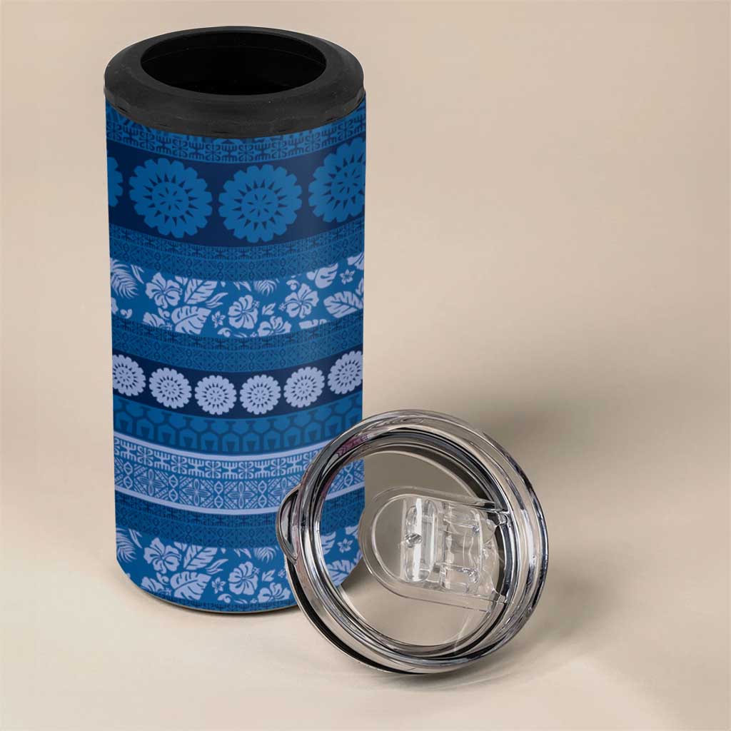 Fiji Marau na Kerisimasi 4 in 1 Can Cooler Tumbler Blue Tapa Masi Inspired Christmas LT9 - Polynesian Pride